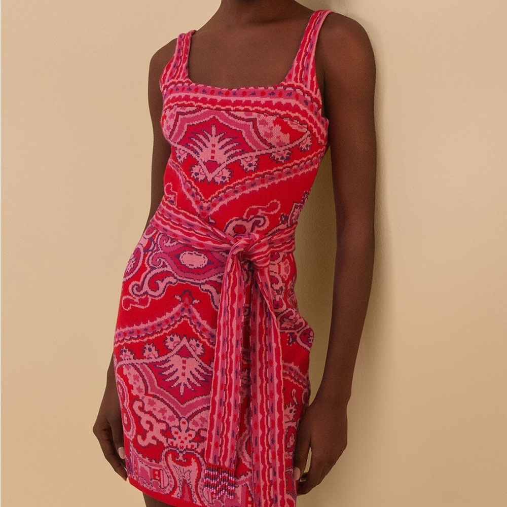 FARM Rio Pink Tie Front Sheath Mini Dress